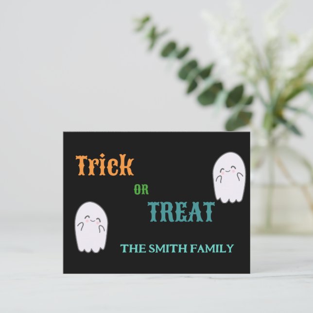 Söt spök trick or treat halloween helg vykort (Stående Fram)