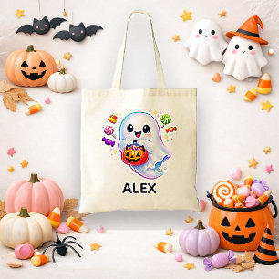 Söt spök trick or treat vit Kawaii Tygkasse