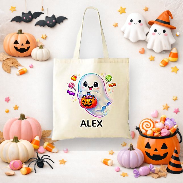 Söt spök trick or treat vit Kawaii Tygkasse (Skapare uppladdad)