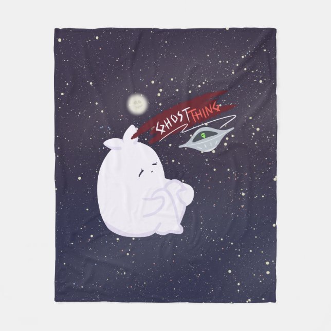 Söt spök- & UFO-flanellfilt Fleecefilt (Framsidan)