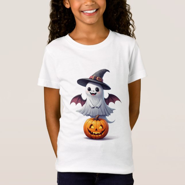 Söt spökande med pumpa Halloween 👻 T Shirt (Framsida)