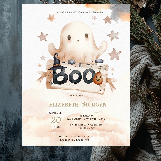 Söt spökbåge Boo Baby Shower Inbjudningar (Skapare uppladdad)