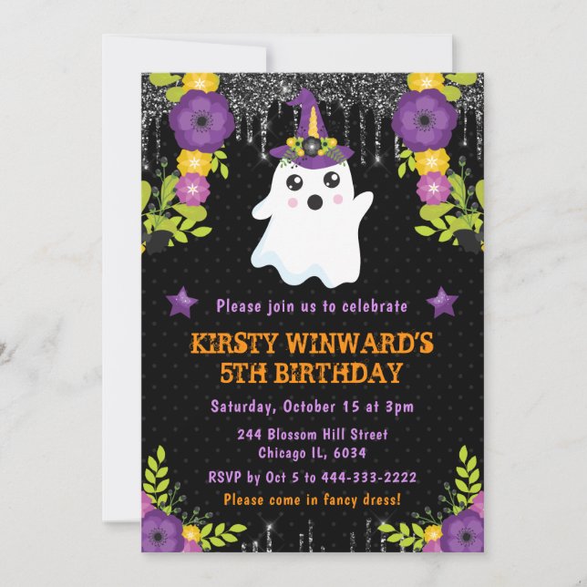 Söt Spökblomma Halloween Födelsedag Inbjudningar (Framsida)