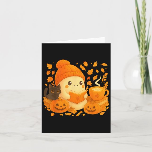 Söt spökbok läsning Bokälskare Höst Halloween Kort (Framsida)