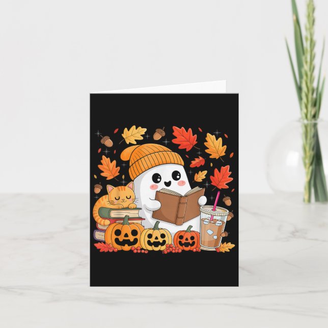 Söt spökbok läsning Bokälskare Höst Halloween Kort (Framsida)