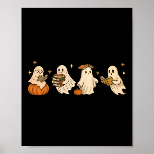 Söt spökbokklubb läser Halloween kuslig Poster (Framsidan)