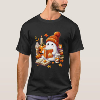Söt spökbokläst älskare Halloween-pumpa W T Shirt