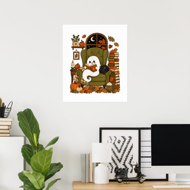 Söt spökbokläst svart katt höstpumpa poster (Hemmakontoret)