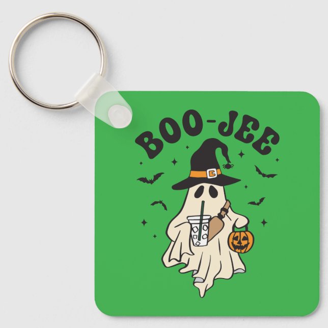 Söt spökboo med iskaffe nyckelring (Framsida)