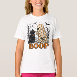 Söt spökboop svart katt blomster Halloween-konst T Shirt