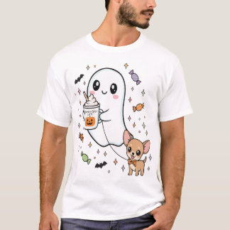 Söt spökchihuahua hund kaffe Halloween kostym T Shirt