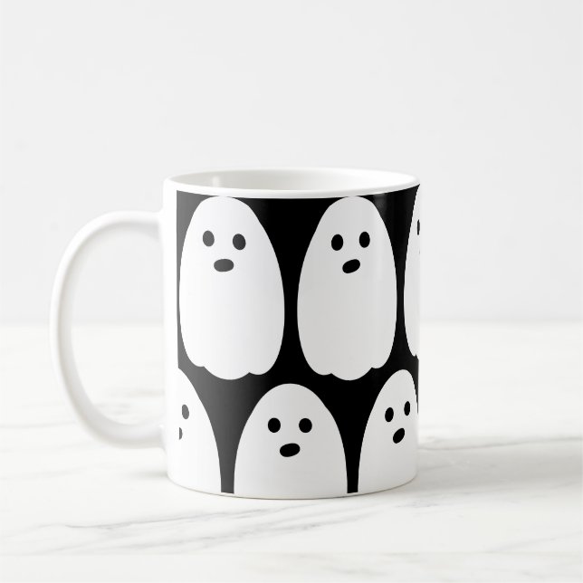 Söt spökdesign i svart och vitt kaffemugg (Vänster)
