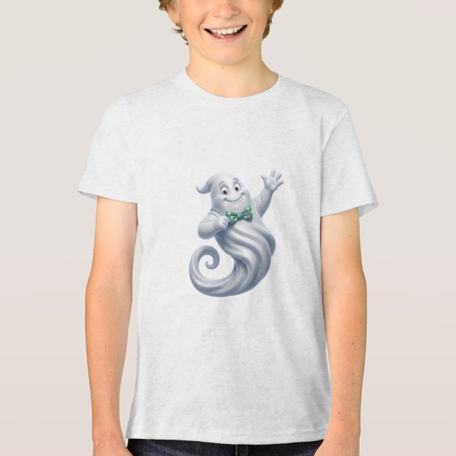 Söt spökdesign med flugbindel Halloween T Shirt (Framsida)