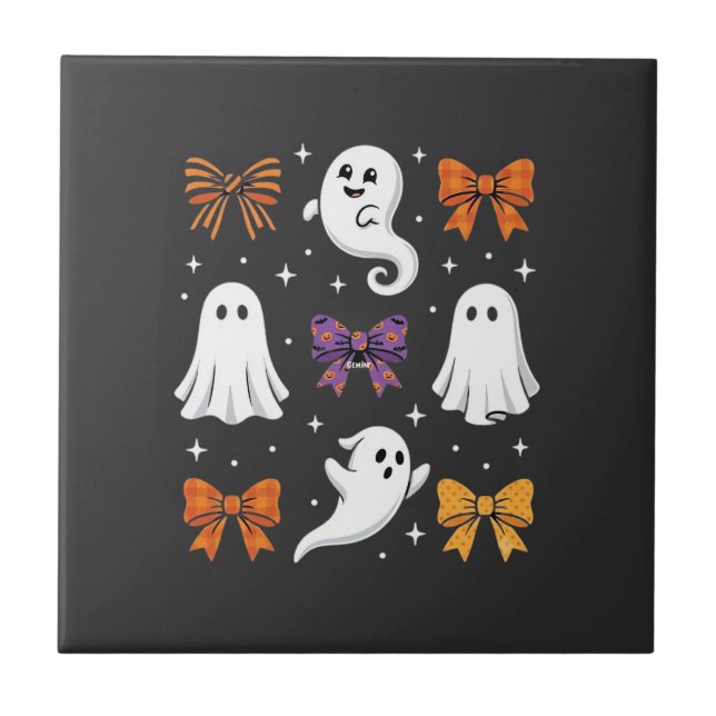 Söt spökdesign med slingor Halloween_1 Kakelplatta (Framsidan)