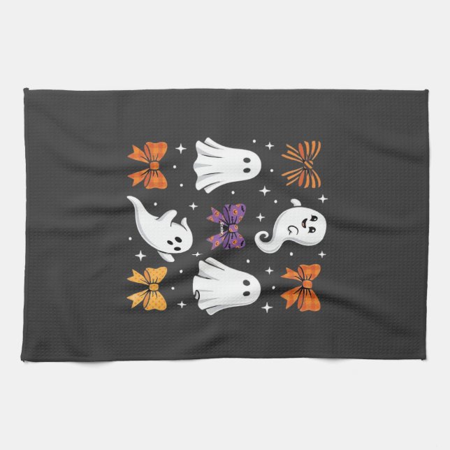 Söt spökdesign med slingor Halloween_1 Kökshandduk (Horisontell)