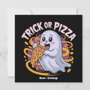 Söt spöke äter pizza kul kuslig trick-or-pizza inbjudningar