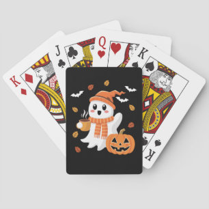 Söt spöke dricker iskaffe Halloween Casinokort