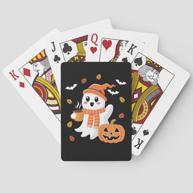 Söt spöke dricker iskaffe Halloween  Casinokort (Baksidan)