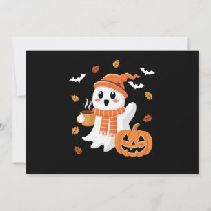 Söt spöke dricker iskaffe Halloween Inbjudningar