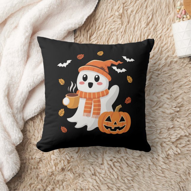 Söt spöke dricker iskaffe Halloween  Kudde (Filt)