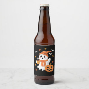 Söt spöke dricker iskaffe Halloween  Ölflaska Etikett