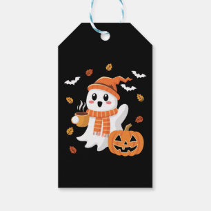 Söt spöke dricker iskaffe Halloween Presentetikett