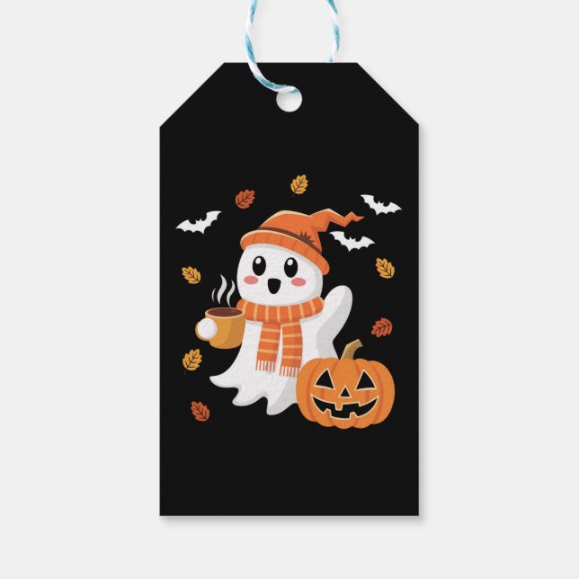 Söt spöke dricker iskaffe Halloween  Presentetikett (Baksidan)
