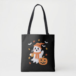 Söt spöke dricker iskaffe Halloween Tygkasse