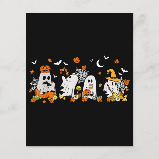 Söt spöke dricker kaffe Halloween Höst Spöke Bo (Framsida)