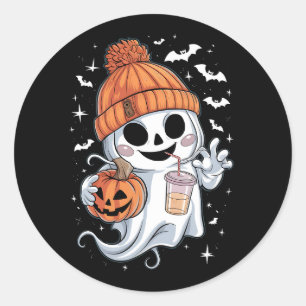 Söt spöke dricker kaffe Halloween Iced Coffee Runt Klistermärke