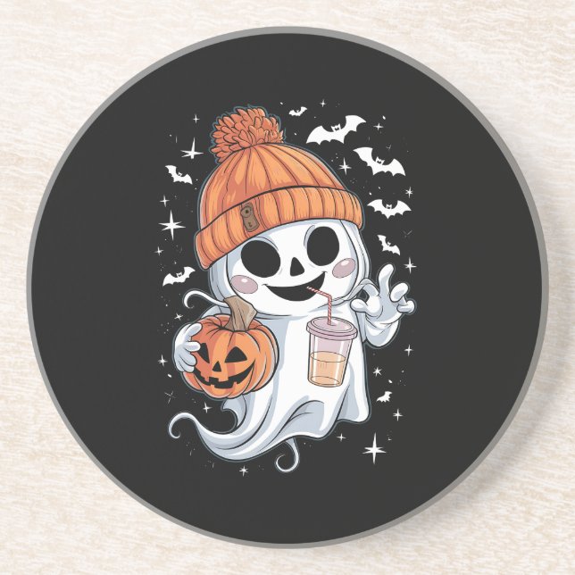 Söt spöke dricker kaffe Halloween iskaffe Underlägg (Framsidan)