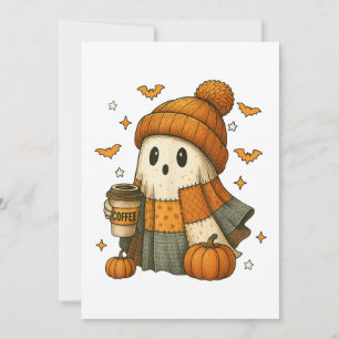 Söt spöke dricker kaffe Halloween Julkort