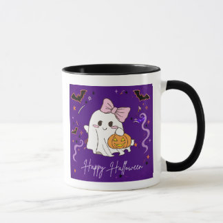 söt spöke Glad Halloween lila akvarell Mugg