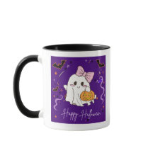 söt spöke Glad Halloween lila akvarell Mugg