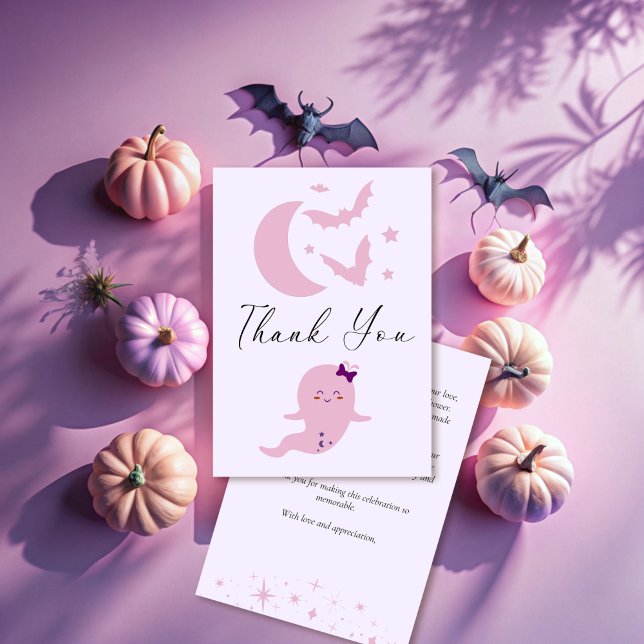 Söt spöke Halloween-babydusch Tack Kort (Little boo cute ghost Halloween baby shower Thank You Cards pastel pink)