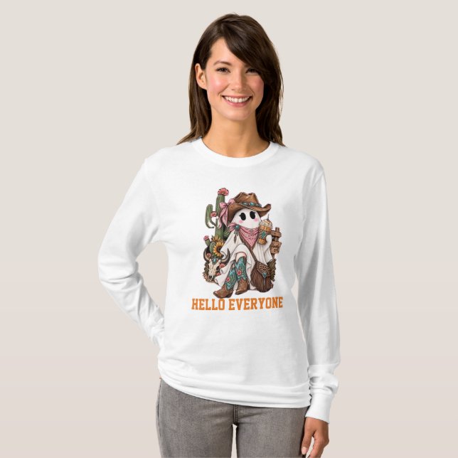 Söt spöke " Hej alla " T Shirt (Hel framsida)
