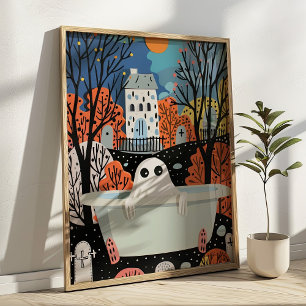 Söt spöke i badkar 3D Halloween badrum Poster
