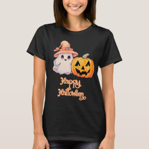 Söt spöke & Jack-O' Lantern Svart God Halloween T Shirt