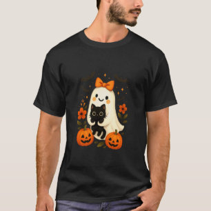 Söt spöke med båge som håller kattpumpa höst t shirt