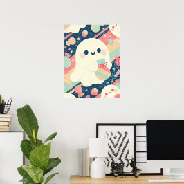Söt spöke med godispåse i pastellfärg poster