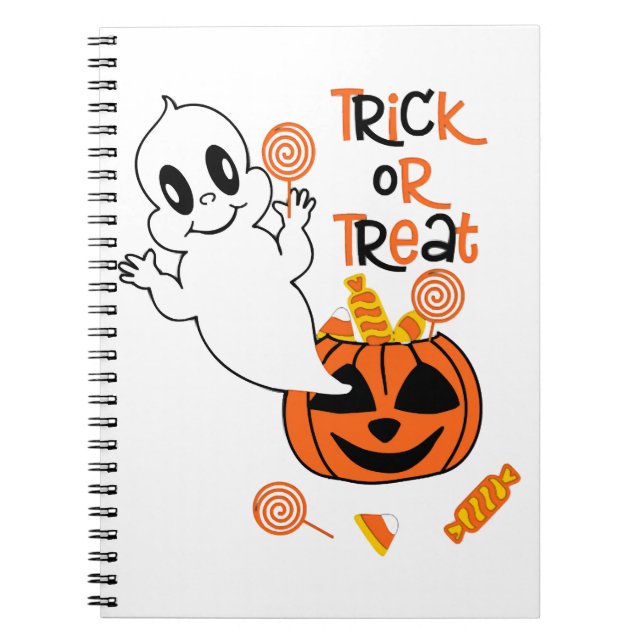 Söt spöke med halloween-godis anteckningsbok (Framsidan)