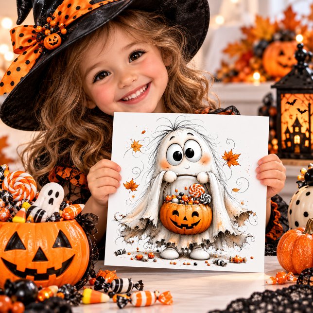 Söt spöke med Jack-o'-Lantern godispåse (Skapare uppladdad)