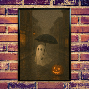 Söt spöke med paraply Halloween Mörk Akademia Poster