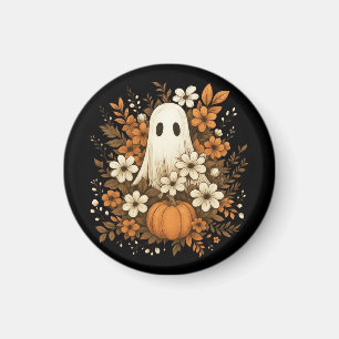 Söt spöke med pumpa och höstblommor – Halloween Magnet