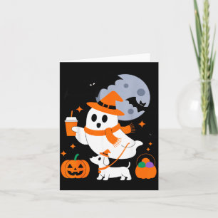 Söt spöke med pumpahund för Halloween-skul Kort
