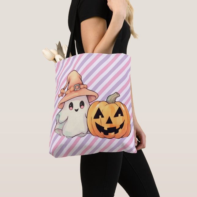 Söt spöke och Jack-O'-Lantern Halloween Tygkasse (Närbild)