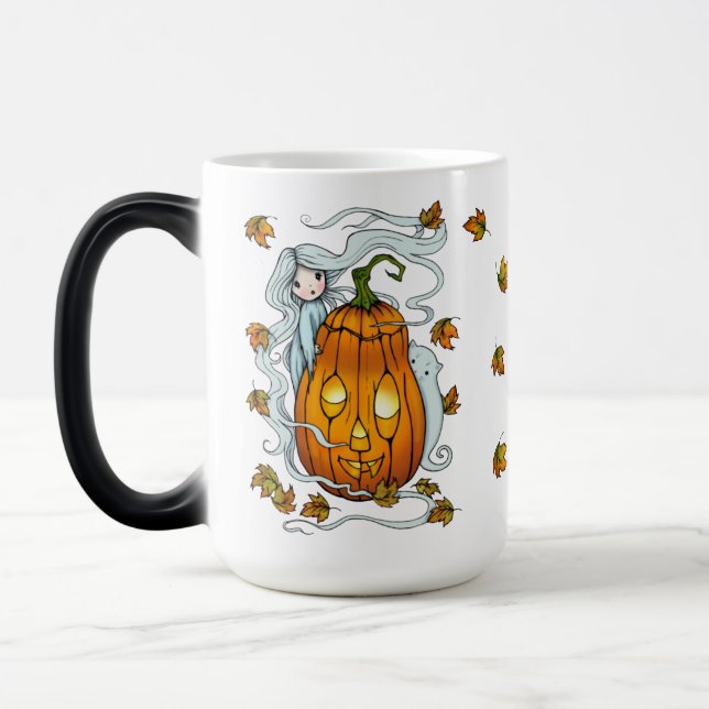Söt spöke och Jack-o-Lyktan fallande löv Magisk Mugg (Vänster)