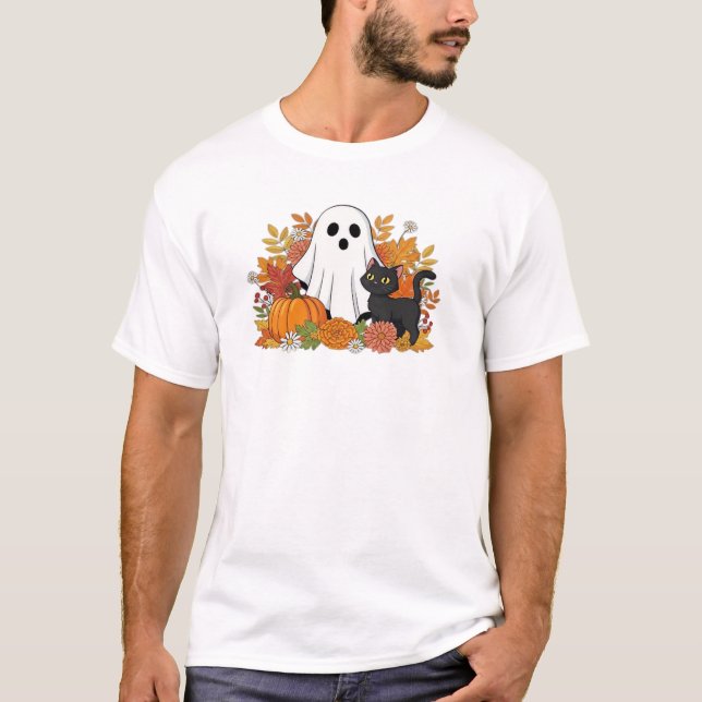 Söt spöke och svart katt Classic T-Shirt (Framsida)