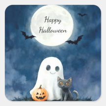 Söt spöke och svart katt Halloween