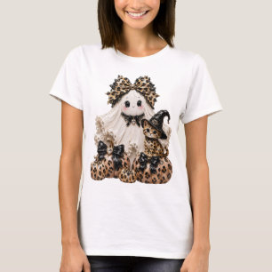 Söt spöke och svart katt Halloween leopardpumpa T Shirt
